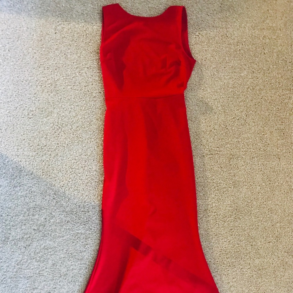Red Open Back Ruffle Long Dress - Picture 2 of 5